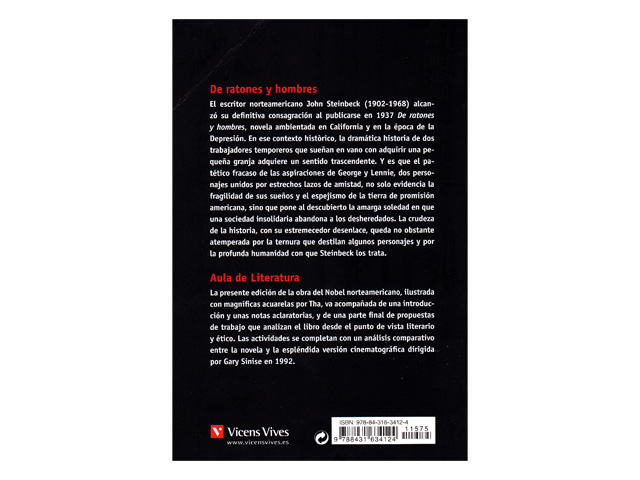 Imagen Portada Libro De ratones y hombres de John Steinbeck